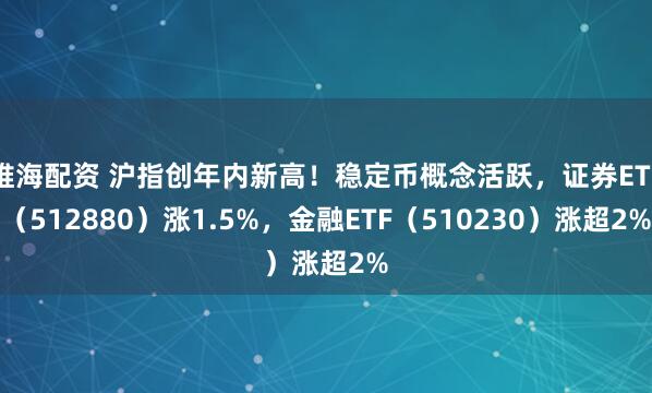 维海配资 沪指创年内新高！稳定币概念活跃，证券ETF（512880）涨1.5%，金融ETF（510230）涨超2%